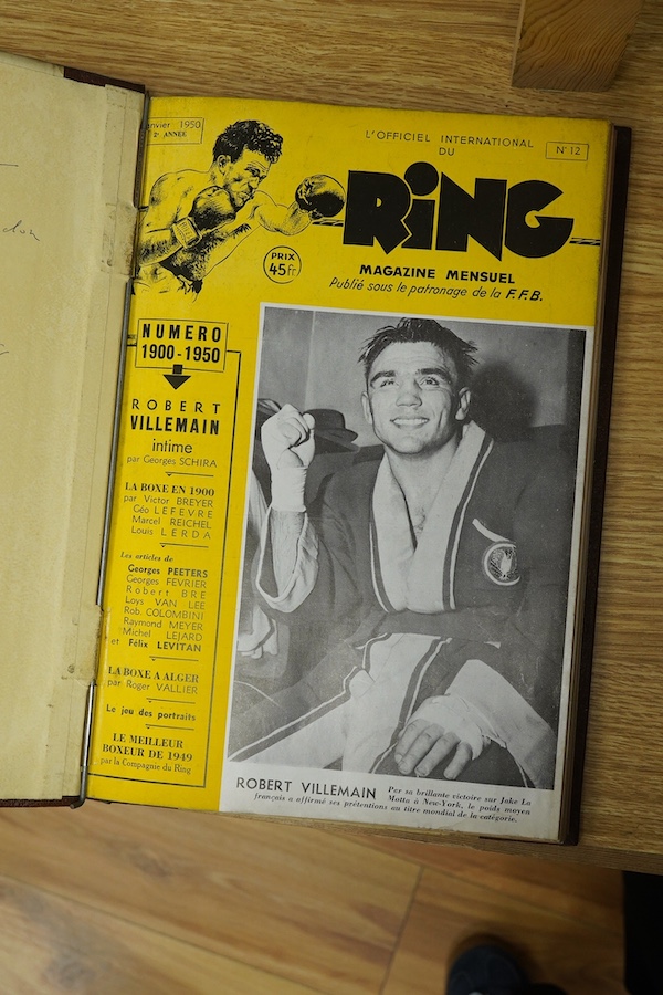 L'Officiel International du Ring: magazine mensuel ... 1st and 2nd years (Feb. 1949-Dec. 1950) bound in 2 vols. many illus. (incl. adverts). contemp. half cloth and boards, folio. * first vol. inscribed on pastedown - 'T